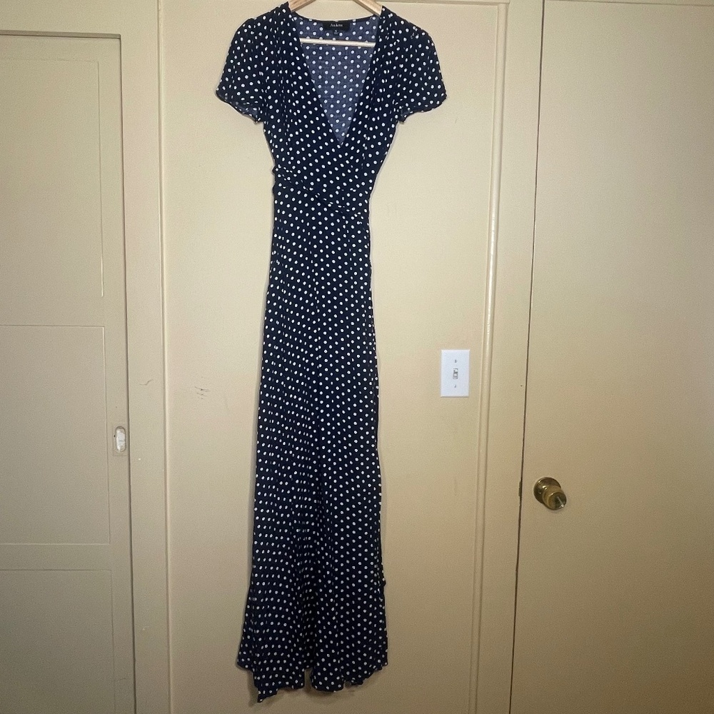 Aakaa Women’s Wrap Hi Low Flutter Sleeve Dress Low Neckline Polkadots - Picture 3 of 8